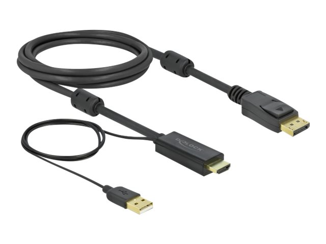 Delock - Video- / Audiokabel - HDMI, USB (nur Strom) mnnlich zu DisplayPort mnnlich - 2 m - Dreifachisolierung - Schwarz