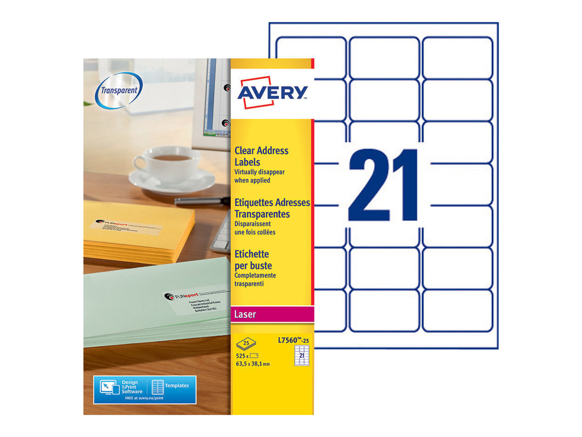 Avery - Klar - 63.5 x 38.1 mm 525 Etikett(en) (25 Bogen x 21) Adressetiketten