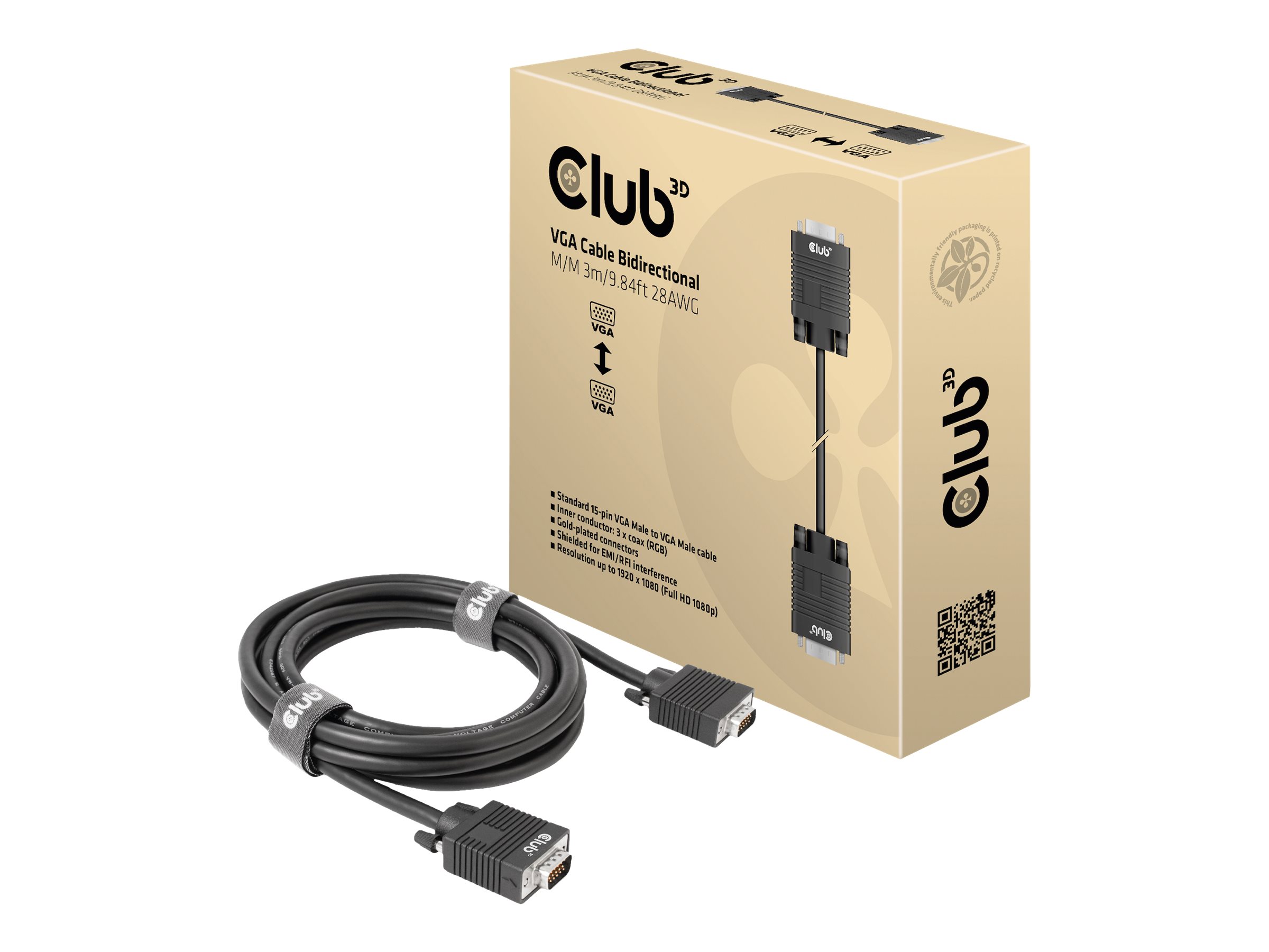 Club 3D - VGA-Kabel - HD-15 (VGA) (M) zu HD-15 (VGA) (M) - 3 m - 1080p-Untersttzung