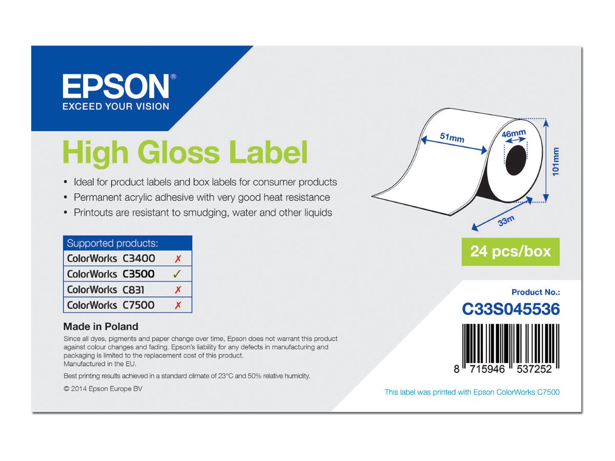 Epson - Hochglnzend - Rolle (5,1 cm x 33 m) 1 Rolle(n) Etiketten - fr ColorWorks CW-C4000E (BK), CW-C4000E (MK); TM C3500