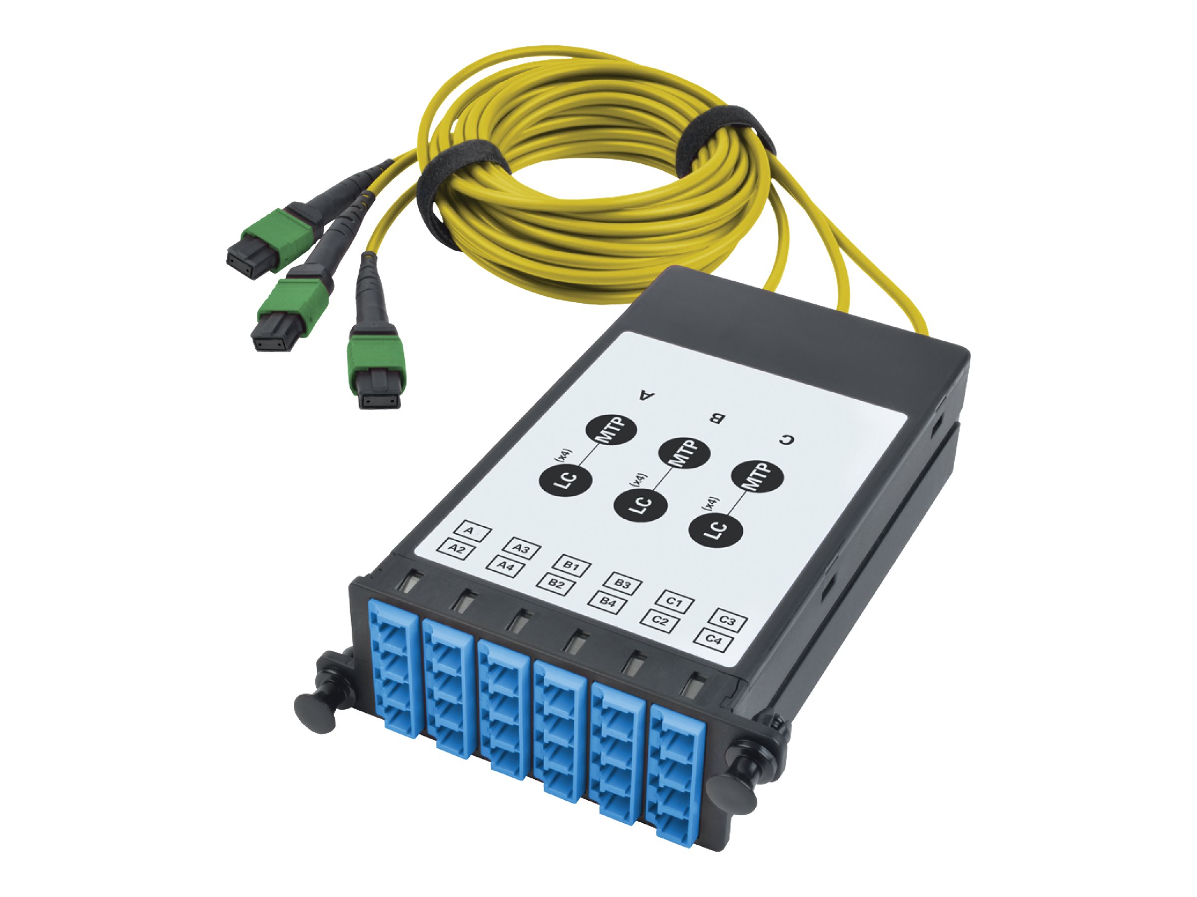 Tripp Lite Fiber Breakout Cassette w/Built-In MTP Cables, 9/125 40 GB to 10 GB, (x3) 8-Fiber Singlemode MTP/MPO to (x12) LC Dupl
