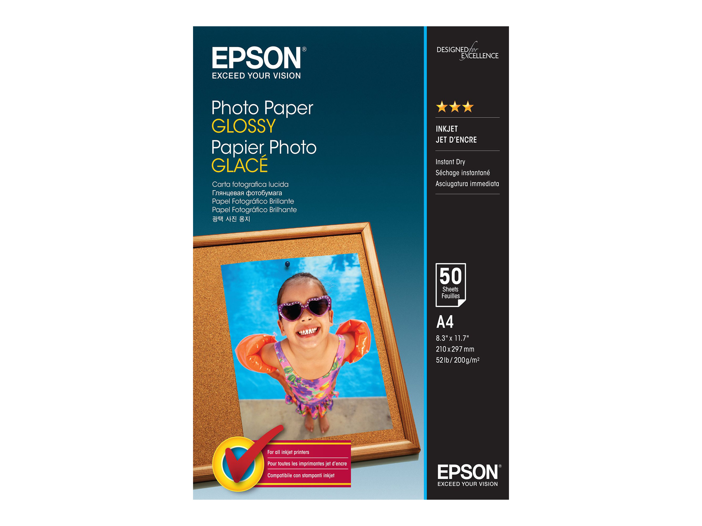 Epson - Glnzend - A4 (210 x 297 mm) - 200 g/m - 50 Blatt Fotopapier - fr EcoTank ET-2850, 2851, 2856, 4850; EcoTank Photo ET-