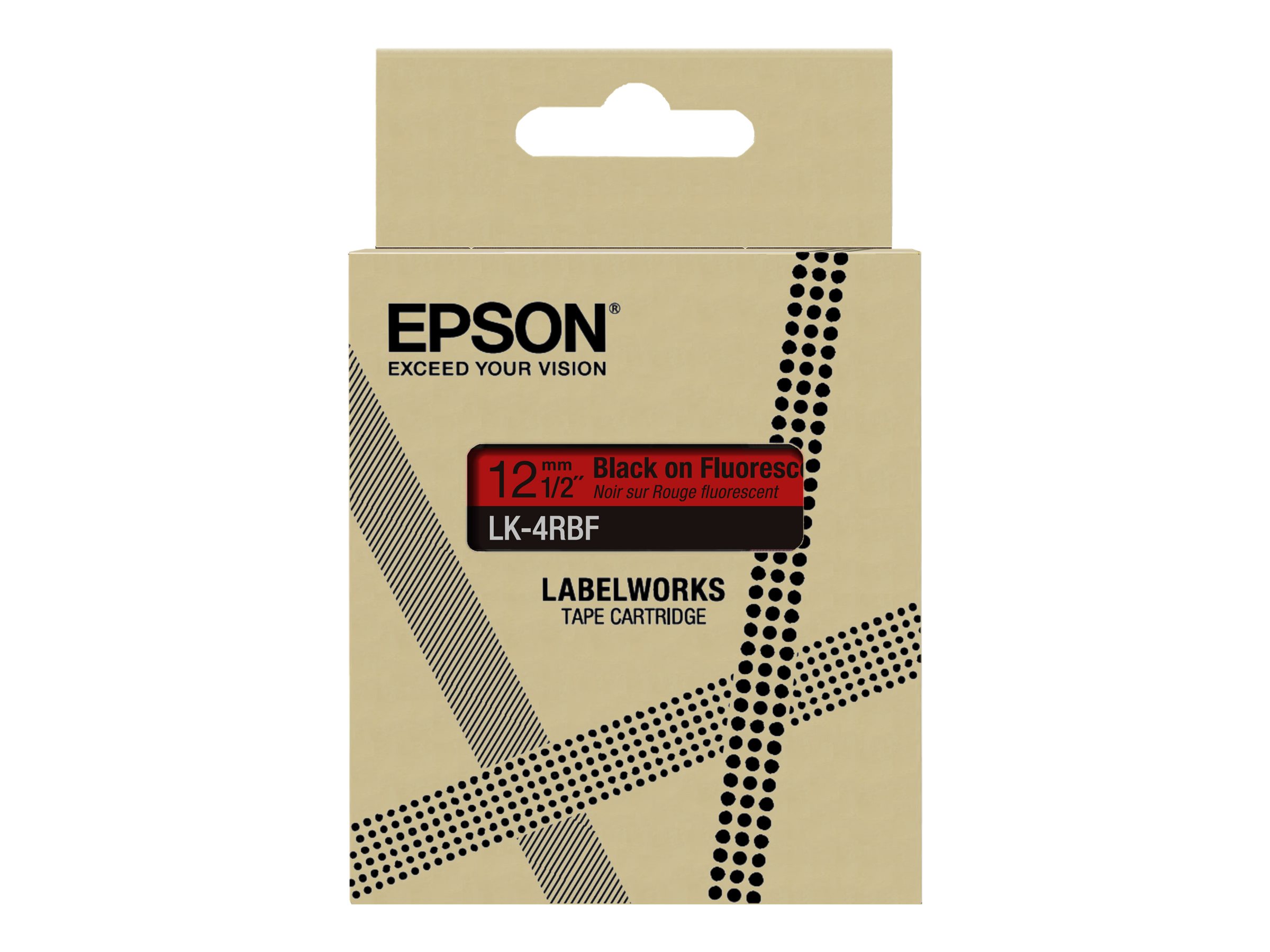 Epson LabelWorks LK-4RBF - Schwarz auf fluoreszierendem Rot - Rolle (1,2 cm x 5 m) 1 Kassette(n) Hngebox - Bandkassette