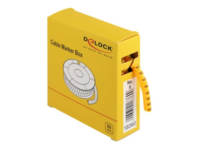 DeLOCK Cable Marker Box, No. 6 - Leitungs- / Kabel-Marker (vorgedruckt) - Gelb (Packung mit 500)