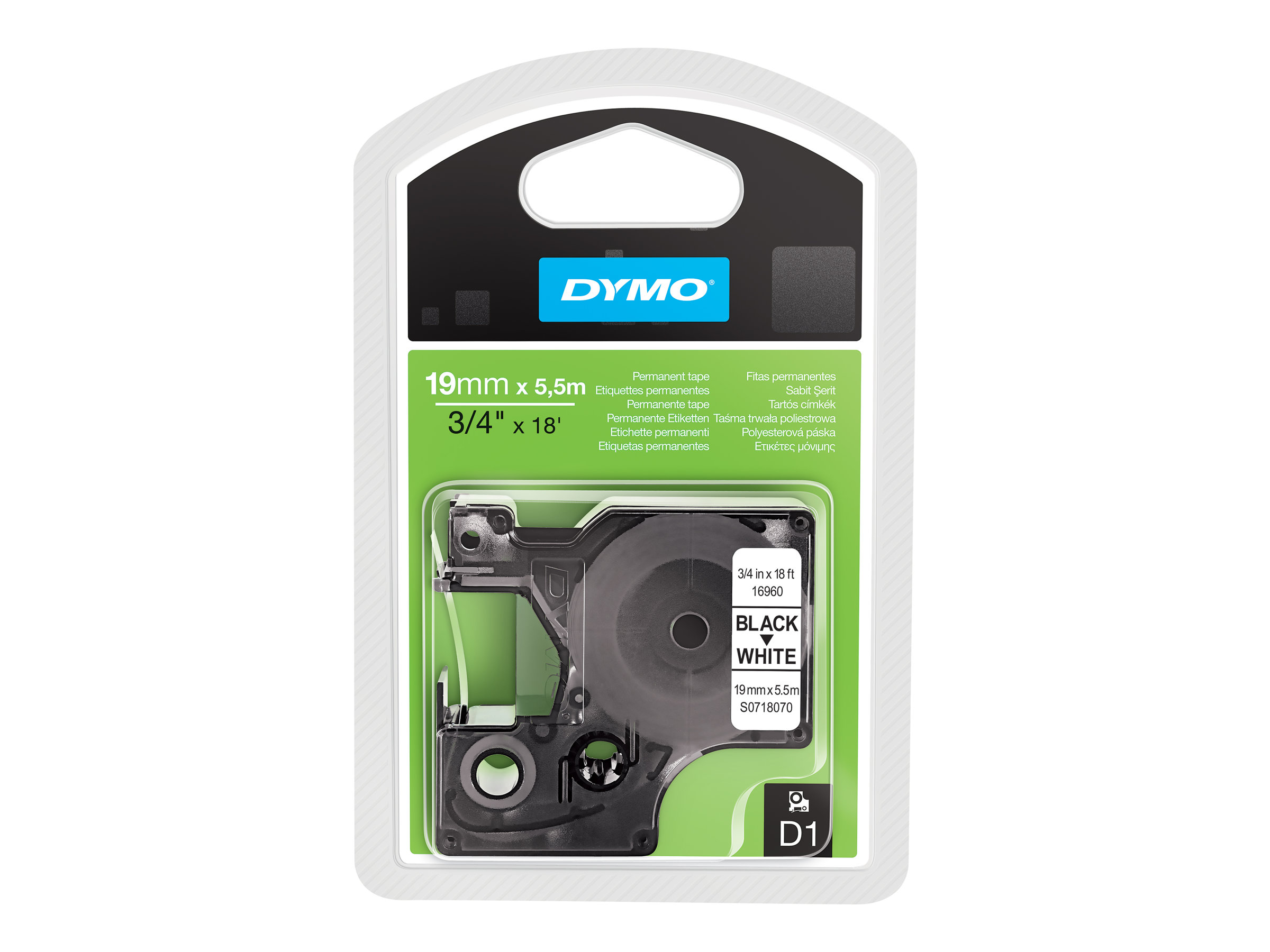 DYMO D1 - Polyester - permanenter Klebstoff - Schwarz auf Weiss - Roll (1.9 cm x 5.5 m) 1 Kassette(n) Etikettenband - fr LabelM