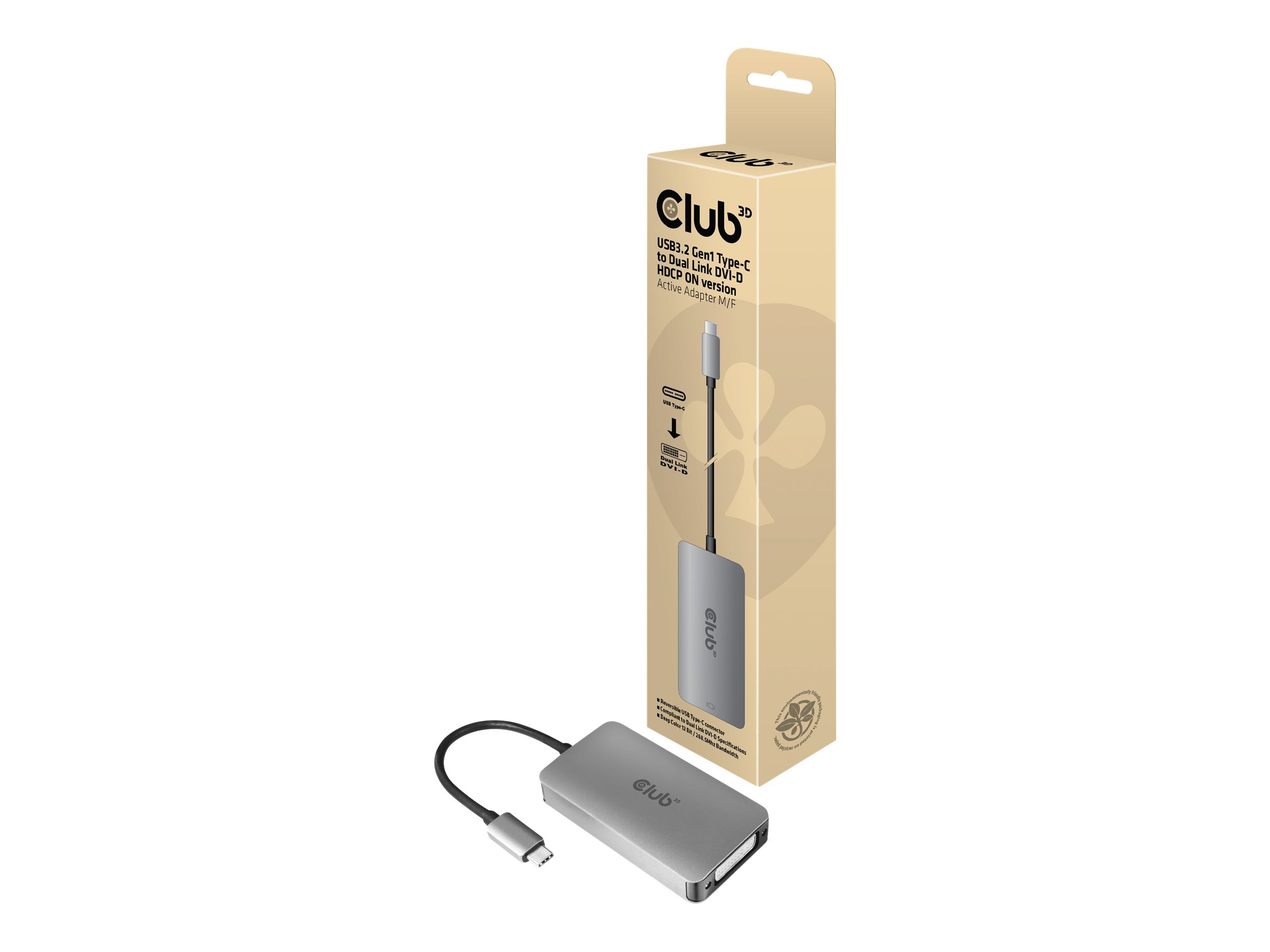 Club 3D - Videoadapter - 24 pin USB-C mnnlich zu DVI-I weiblich - 4K Untersttzung