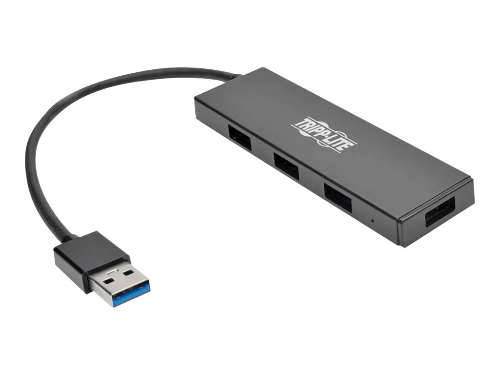 Tripp Lite 4-Port Portable Slim USB 3.0 Superspeed Hub w/ Built In Cable - Hub - 4 x SuperSpeed USB 3.0 - Desktop