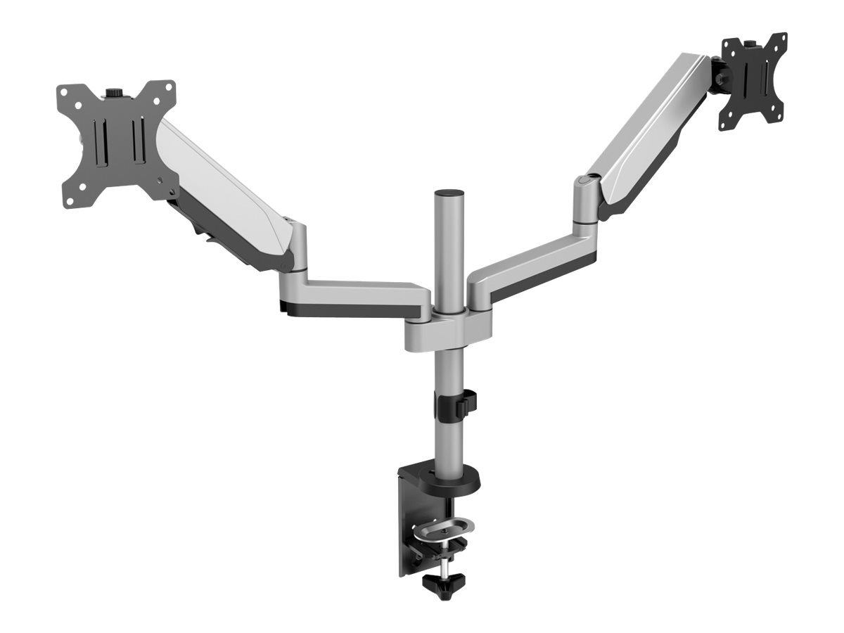 V7 DM1DTA-1E - Befestigungskit - einstellbarer Arm - für 2 LCD-Displays - Kunststoff, Aluminium, Stahl - Silber