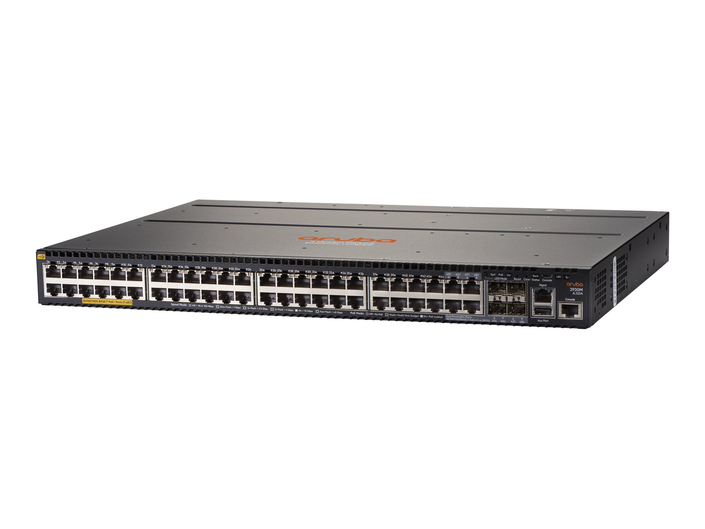 HPE Aruba 2930M 48G POE+ 1-Slot - Switch - L3 - managed - 44 x 10/100/1000 (PoE+) + 4 x Kombi-Gigabit-SFP - an Rack montierbar