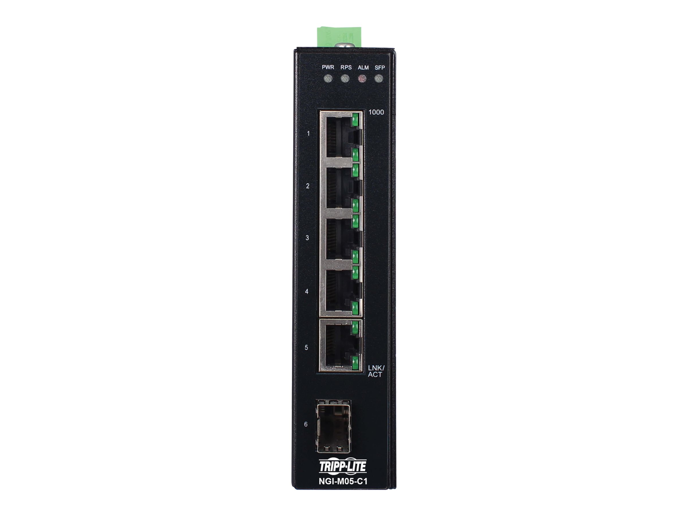 Tripp Lite 5-Port Managed Industrial Gigabit Ethernet Switch - 10/100/1000 Mbps, GbE SFP Slot, -40 to 75C, DIN Mount - Switch 