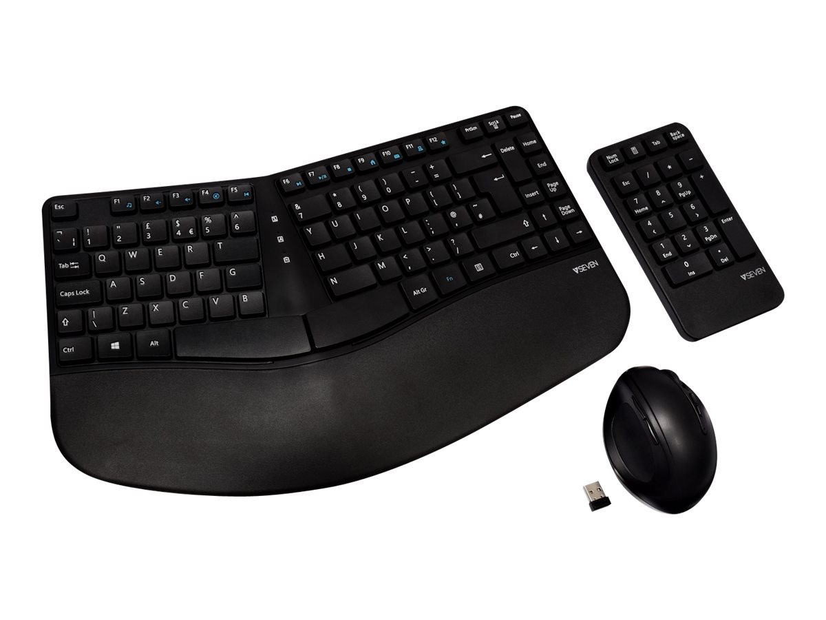 V7 CKW400UK - Set aus Tastatur, Maus und Ziffernblock - kabellos - 2.4 GHz - GB - Schwarz