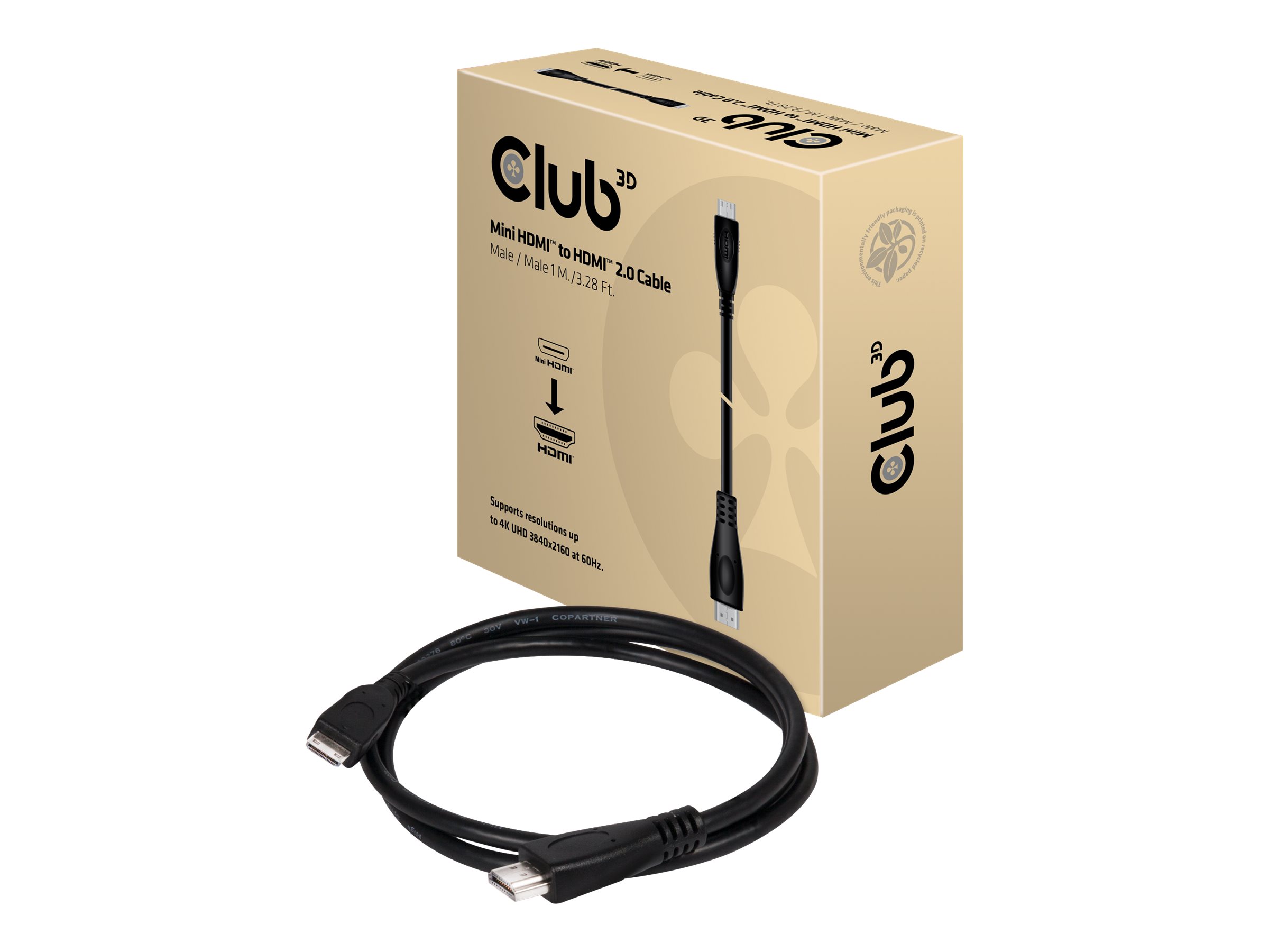 Club 3D CAC-1350 - HDMI-Kabel - 19 pin mini HDMI Type C mnnlich zu HDMI mnnlich - 1 m - 4K Untersttzung