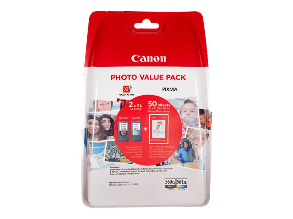 Canon PG-560XL/CL-561XL Photo Value Pack - Glänzend - 2er-Pack - Hohe Ergiebigkeit - Schwarz, Farbe (Cyan, Magenta, Gelb) - orig