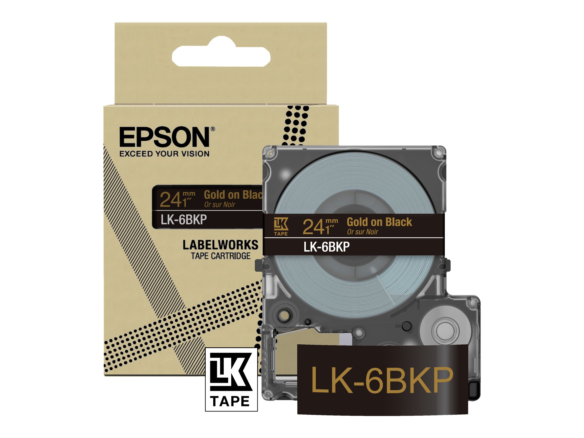 Epson LabelWorks LK-6BKP - Metallic - gold auf schwarz - Rolle (2,4 cm x 9 m) 1 Kassette(n) Hngebox - Bandkassette - fr LabelW