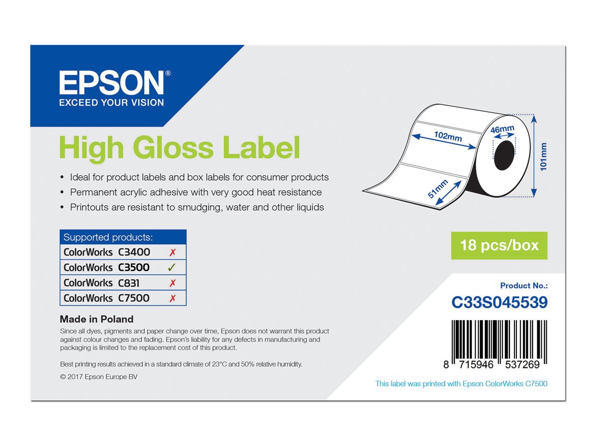 Epson - Hochglnzend - 51 x 102 mm 610 Etikett(en) (1 Rolle(n) x 610) gestanzte Etiketten - fr ColorWorks CW-C4000E (BK), CW-C4