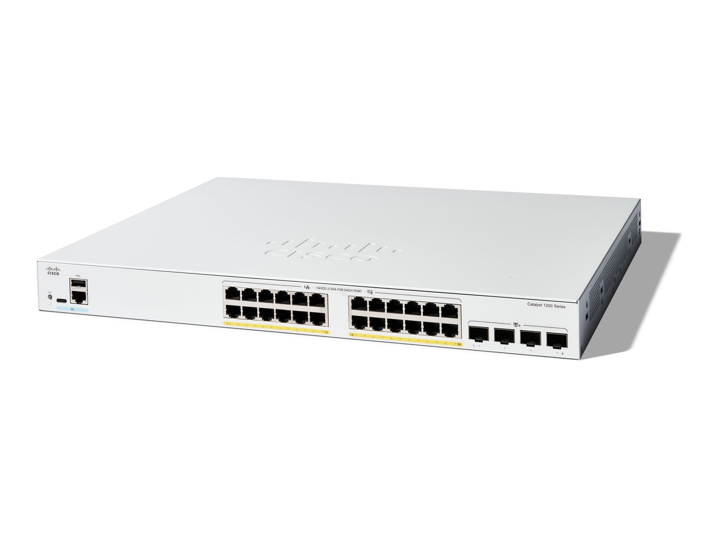 Cisco Catalyst 1200-24FP-4X - Switch - L3 - Smart - 24 x 10/100/1000 (PoE+) + 4 x 10 Gigabit SFP+ - an Rack montierbar