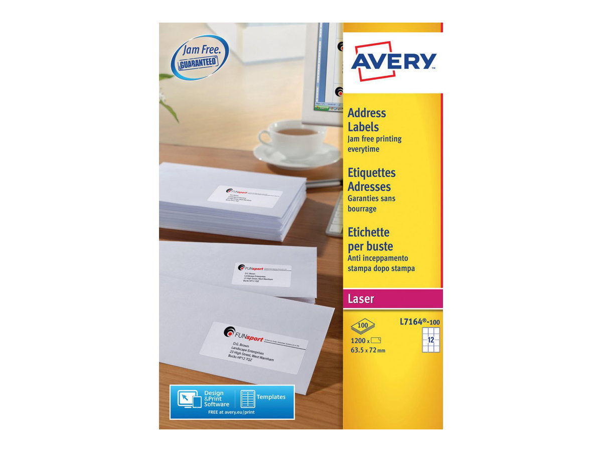 Avery - Weiss - 63.5 x 72 mm 1200 Etikett(en) (100 Bogen x 12) Adressetiketten