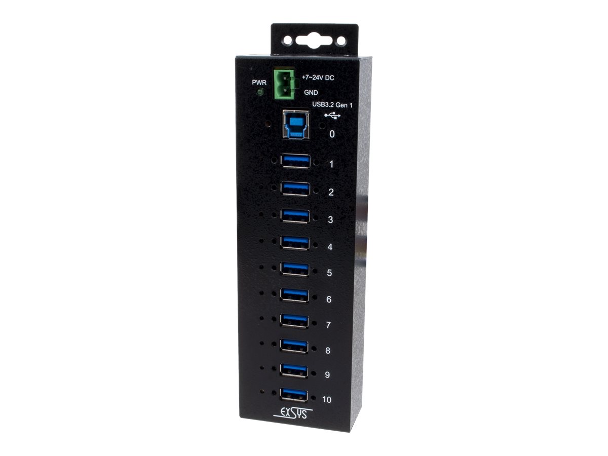 Exsys EX-1510HMVS - Hub - 10 x USB 3.2 Gen 1 - an DIN-Schiene montierbar - Gleichstrom