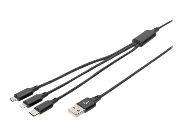 DIGITUS - Lightning-Kabel - USB mnnlich zu Micro-USB Typ B, Lightning, 24 pin USB-C mnnlich - 1 m - Schwarz - untersttzt Stro