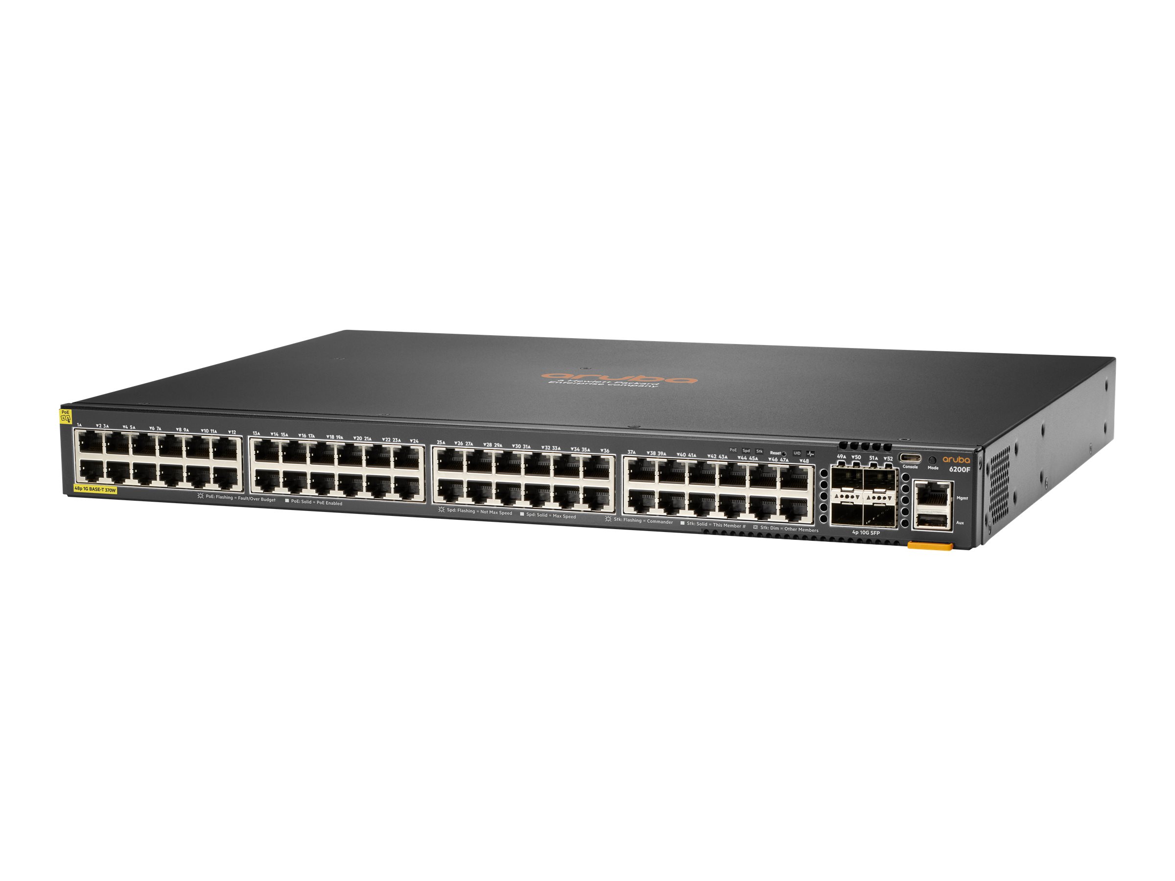 HPE Aruba 6200F 48G Class4 PoE 4SFP+ 370W Switch - Switch - L3 - managed - 48 x 10/100/1000 (PoE+) + 4 x 1 Gigabit / 10 Gigabit 