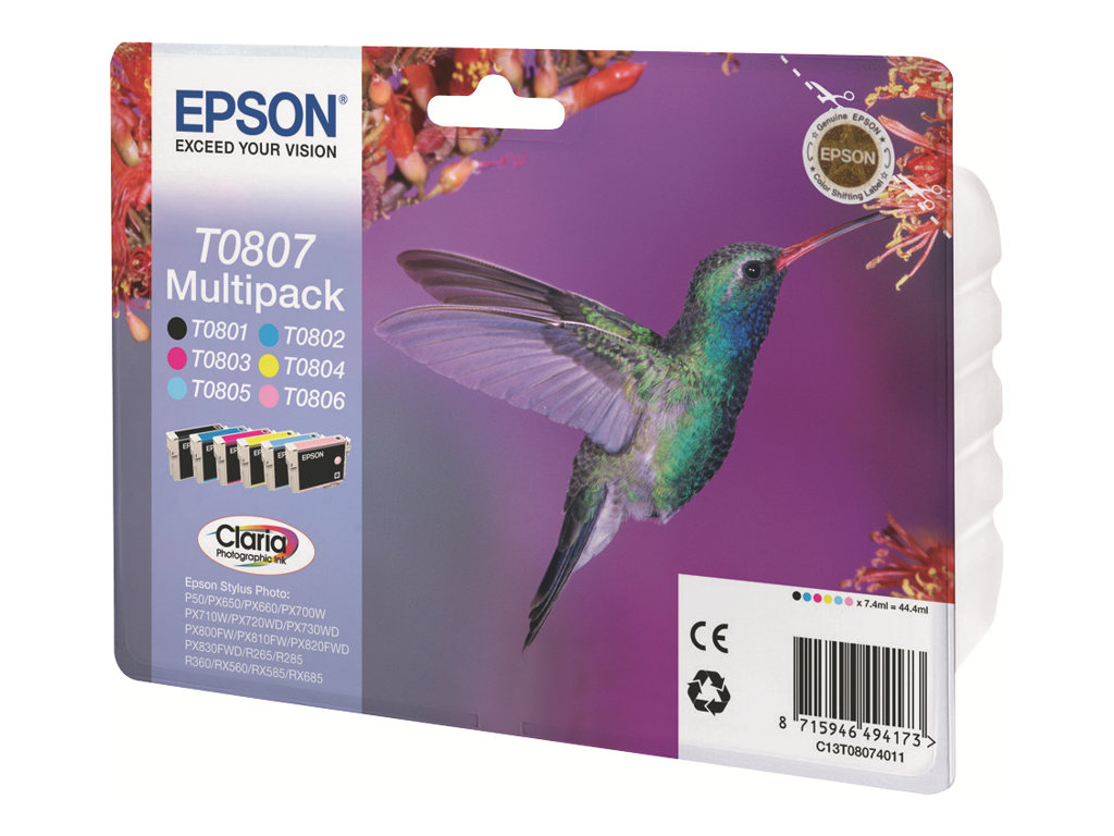 Epson T0807 Multipack - 6er-Pack - 44.4 ml - Schwarz, Gelb, Cyan, Magenta, hellmagentafarben, hell Cyan - Original - Blisterverp