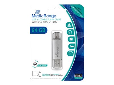 MediaRange combo - USB-Flash-Laufwerk - 64 GB - USB 3.1 / USB-C - Silber