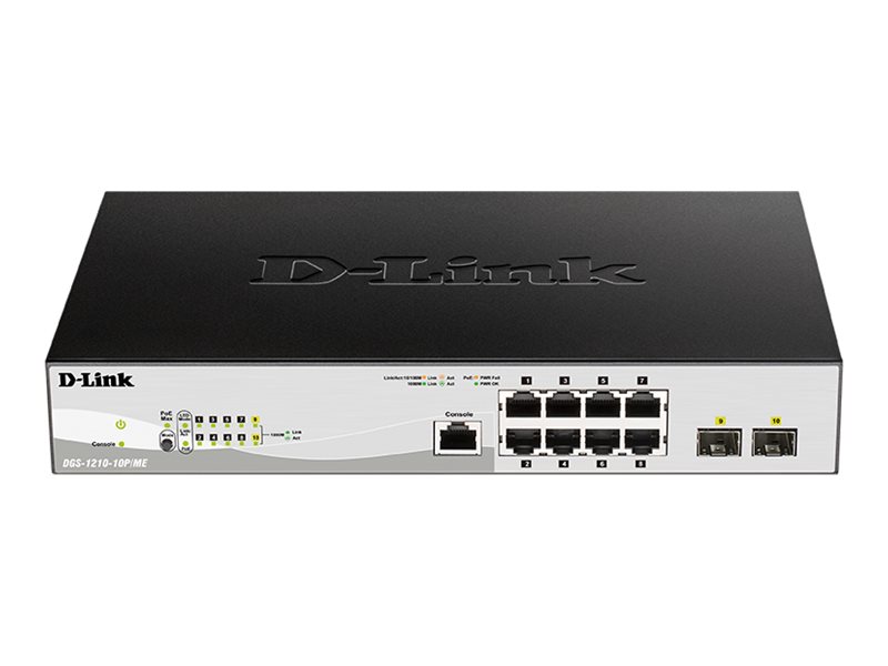 D-Link DGS 1210-10P/ME - Switch - managed - 8 x 10/100/1000 (PoE) + 2 x Gigabit SFP - an Rack montierbar - PoE (78 W)
