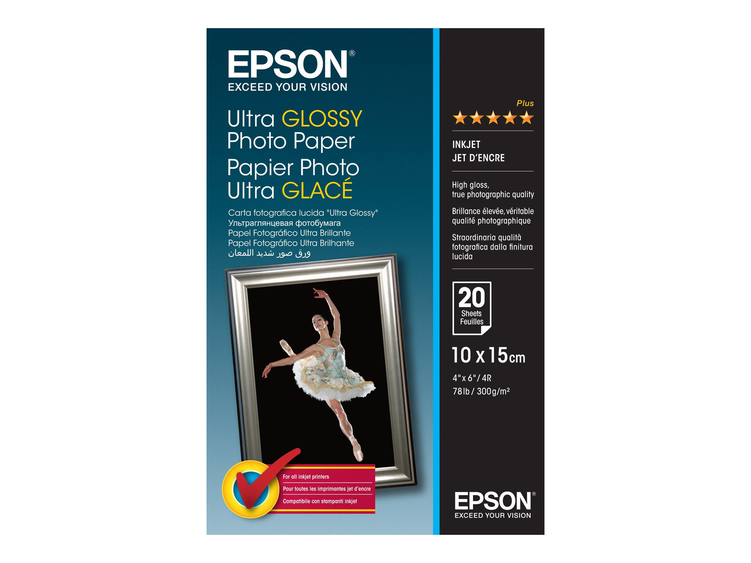 Epson Ultra Glossy Photo Paper - Glnzend - 100 x 150 mm 20 Blatt Fotopapier - fr EcoTank ET-1810, 2810, 2811, 2814, 2815, 2820