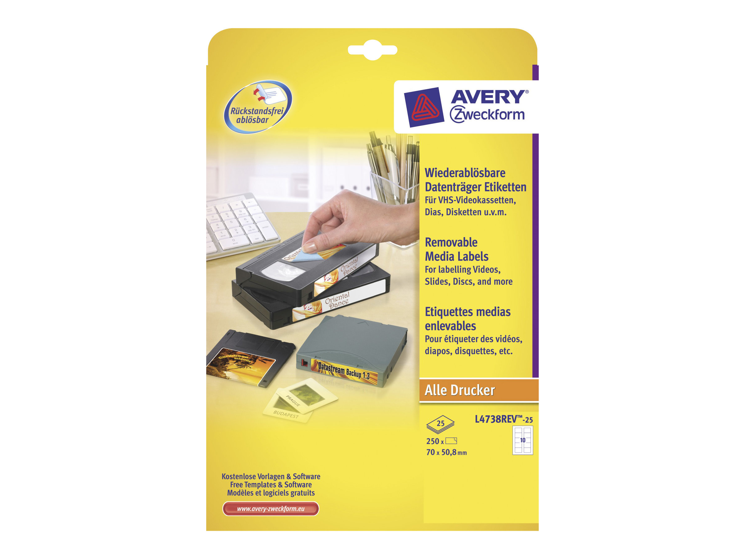 Avery Diskette Labels - Weiss - 70 x 50.8 mm 250 Etikett(en) (25 Bogen x 10) Diskettenetiketten