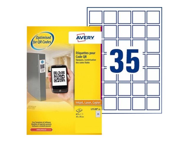 Avery L7120 - Papier - permanenter Klebstoff - weiss - 35 x 35 mm 875 Etikett(en) (25 Bogen x 35) Etiketten