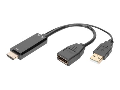 DIGITUS - Adapterkabel - HDMI mnnlich zu USB, DisplayPort - 20 cm - Doppelisolierung - Schwarz