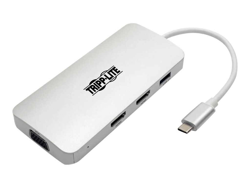 Tripp Lite USB C Docking Station w/ USB-A Hub, 2x HDMI, VGA, PD Charging 1080p @ 60 Hz, Silver USB Type C, USB-C, USB Type-C Thu