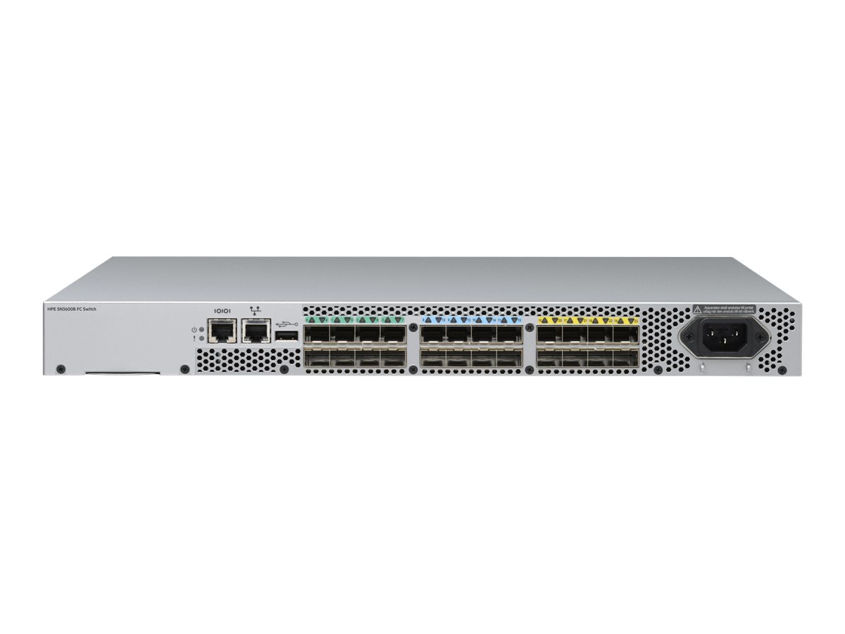 HPE SN3600B 32Gb 24-port/24-port Active Fibre Channel Switch - Switch - managed - 24 x 32Gb Fibre Channel SFP28 - an Rack montie