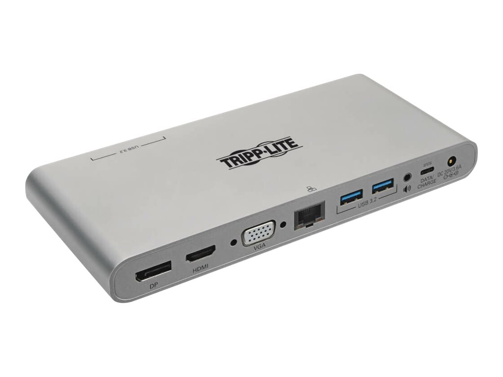 Tripp Lite USB-C Dock, Triple Display - 4K HDMI/DisplayPort, VGA, USB 3.2 Gen 1, USB-A/USB-C Hub, GbE, 100W PD Charging, Interna