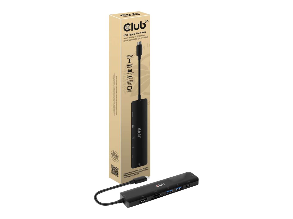 Club 3D USB Type C 7-in-1 Hub - Dockingstation - USB-C 3.2 - HDMI - 1GbE