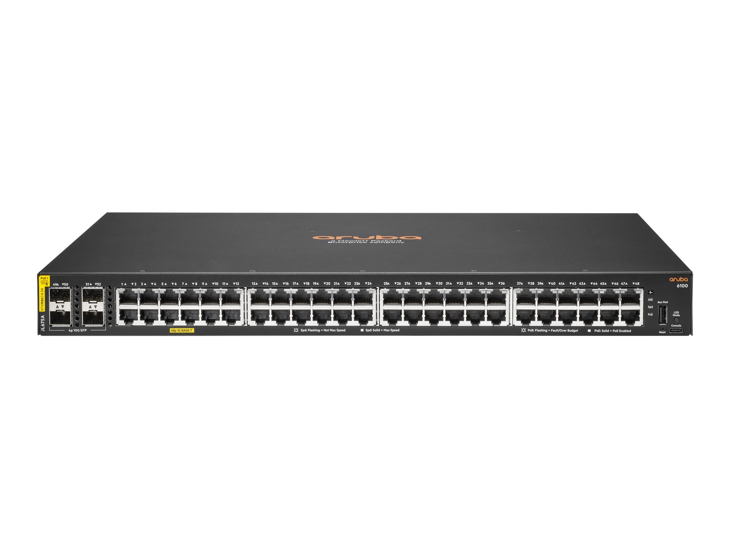 HPE Aruba 6100 48G Class4 PoE 4SFP+ 370W Switch - Switch - managed - 48 x 10/100/1000 (PoE+) + 4 x 1 Gigabit / 10 Gigabit SFP+ -