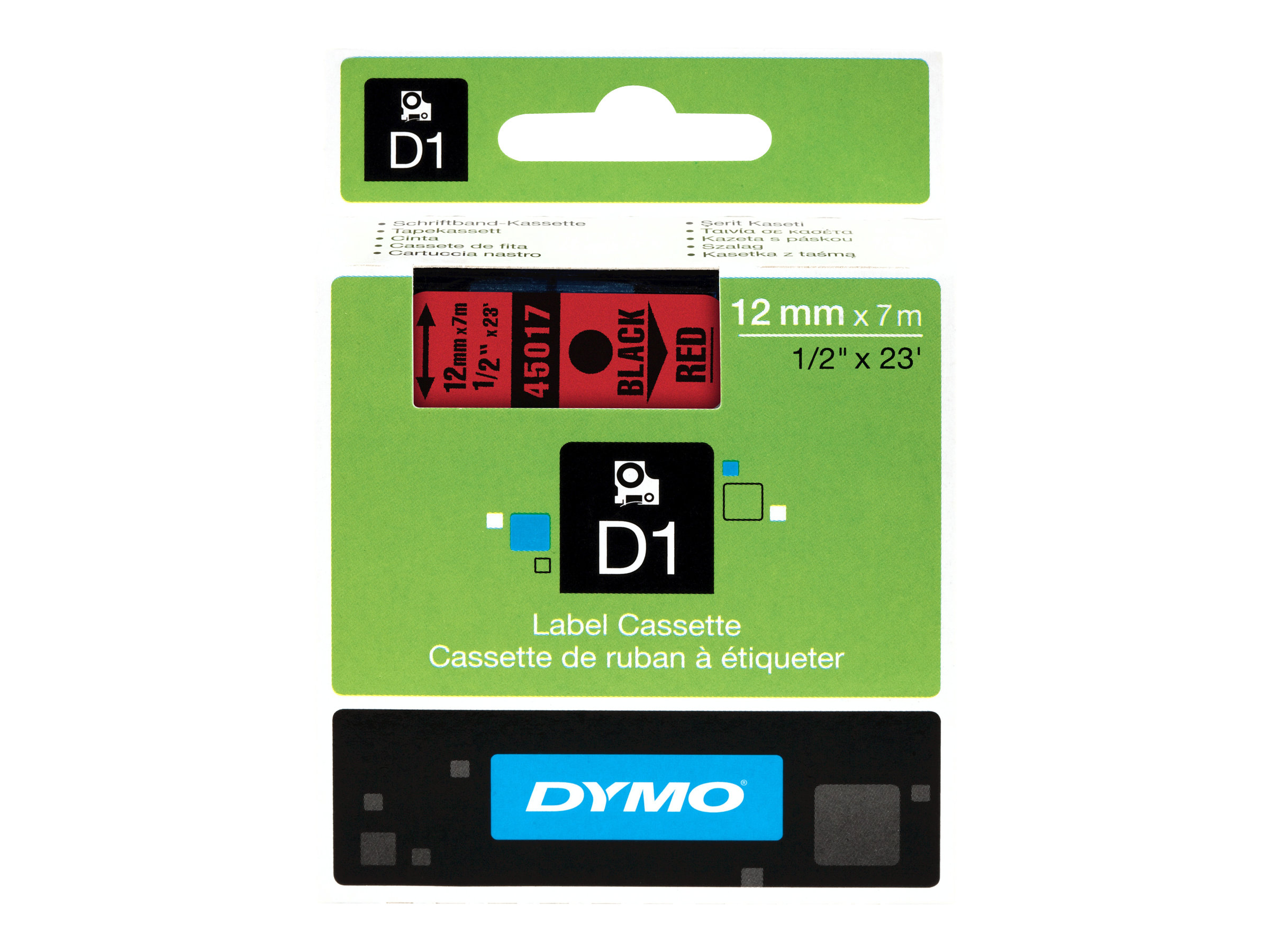 DYMO D1 - Entfernbarer Klebstoff - schwarz auf rot - Rolle (1,2 cm x 7 m) 1 Rolle(n) Etiketten - fr LabelMANAGER 100, 160, 210,
