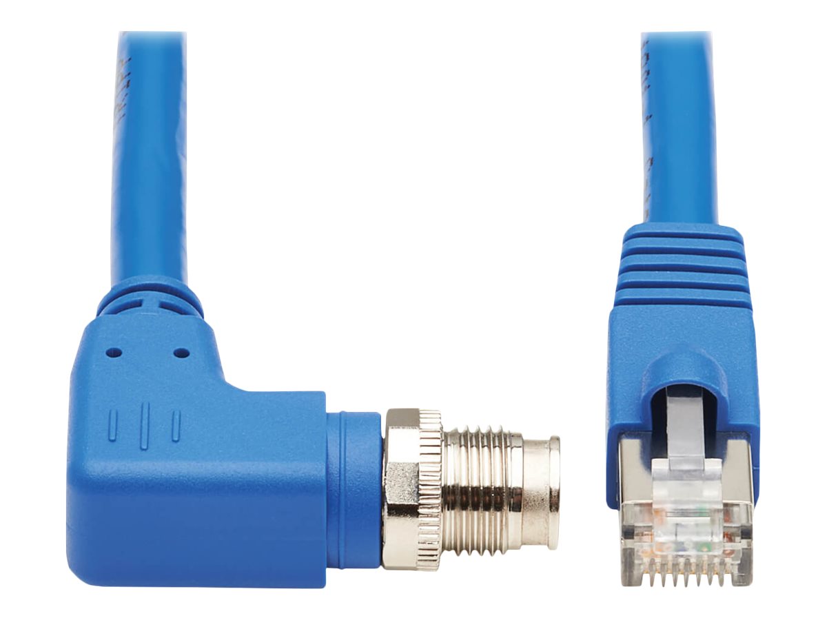 Eaton Tripp Lite Series M12 X-Code Cat6a 10G F/UTP CMR-LP Shielded Ethernet Cable (Right-Angle M12 M/RJ45 M), IP68, PoE, Blue, 1