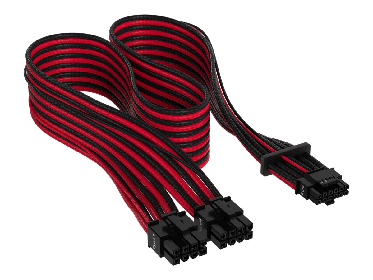 CORSAIR Premium individually sleeved (Type 4, Generation 5) - Stromkabel - 12VHPWR (W) zu 8-poliger PCIe Power (W) - flach - Rot