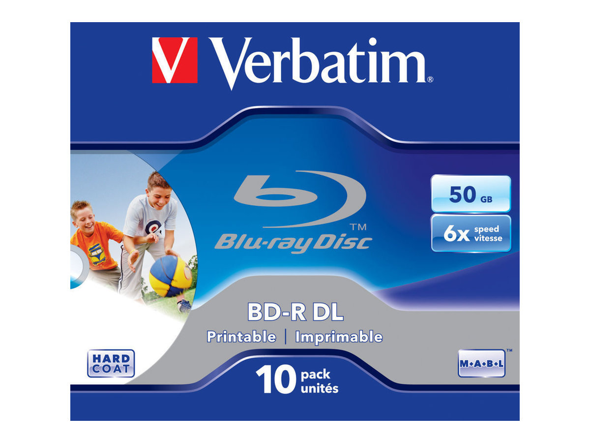 Verbatim - 10 x BD-R DL - 50 GB 6x - mit Tintenstrahldrucker bedruckbare Oberflche - Jewel Case (Schachtel)