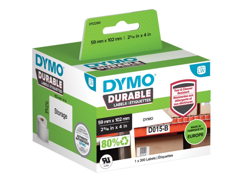 DYMO LabelWriter DURABLE - Polypropylen (PP) - permanenter Klebstoff - weiss - 59 x 102 mm 300 Etikett(en) (1 Rolle(n) x 300) Et
