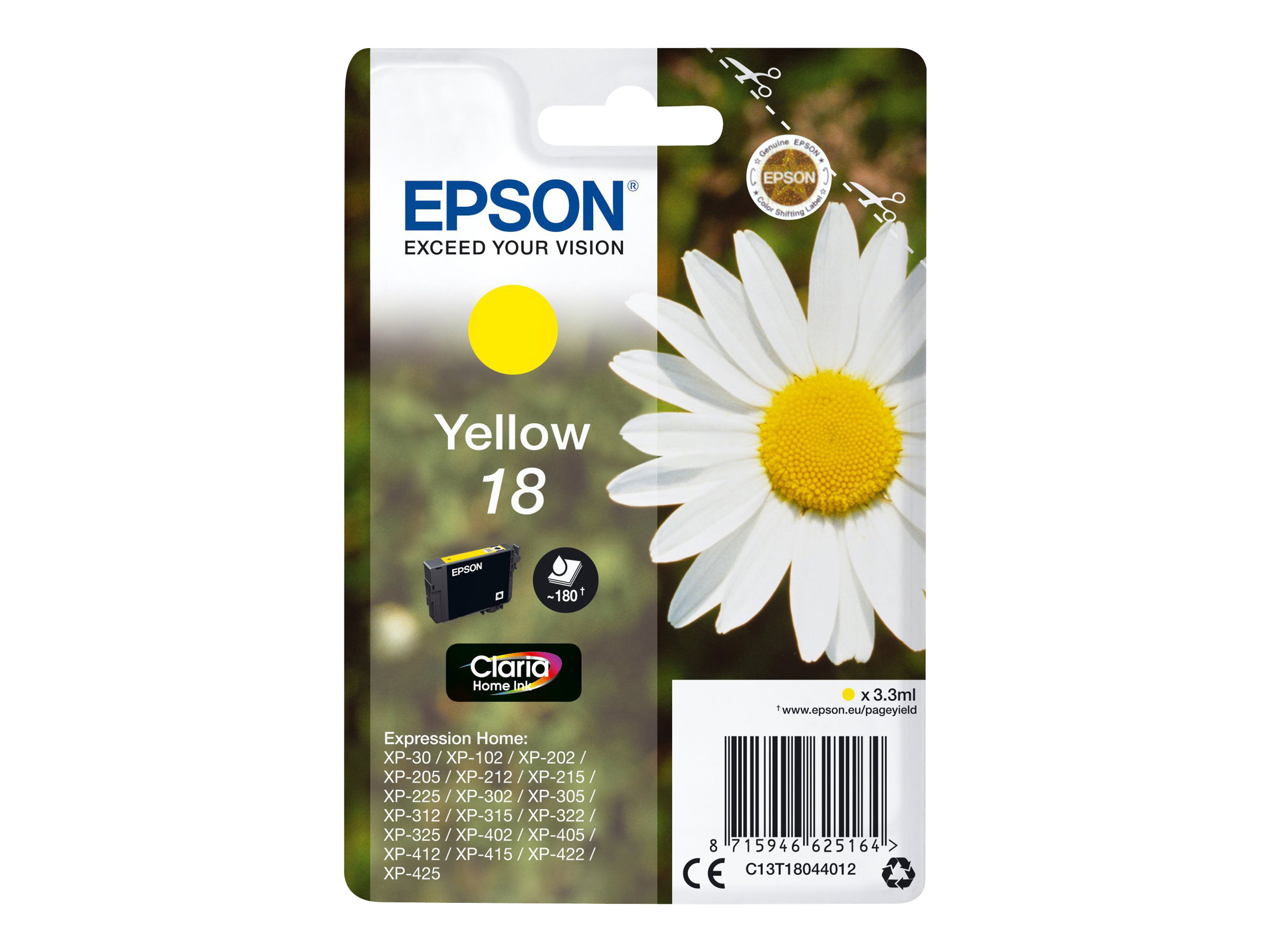 Epson 18 - 3.3 ml - Gelb - Original - Tintenpatrone - fr Expression Home XP-212, 215, 225, 312, 315, 322, 325, 412, 415, 422, 4