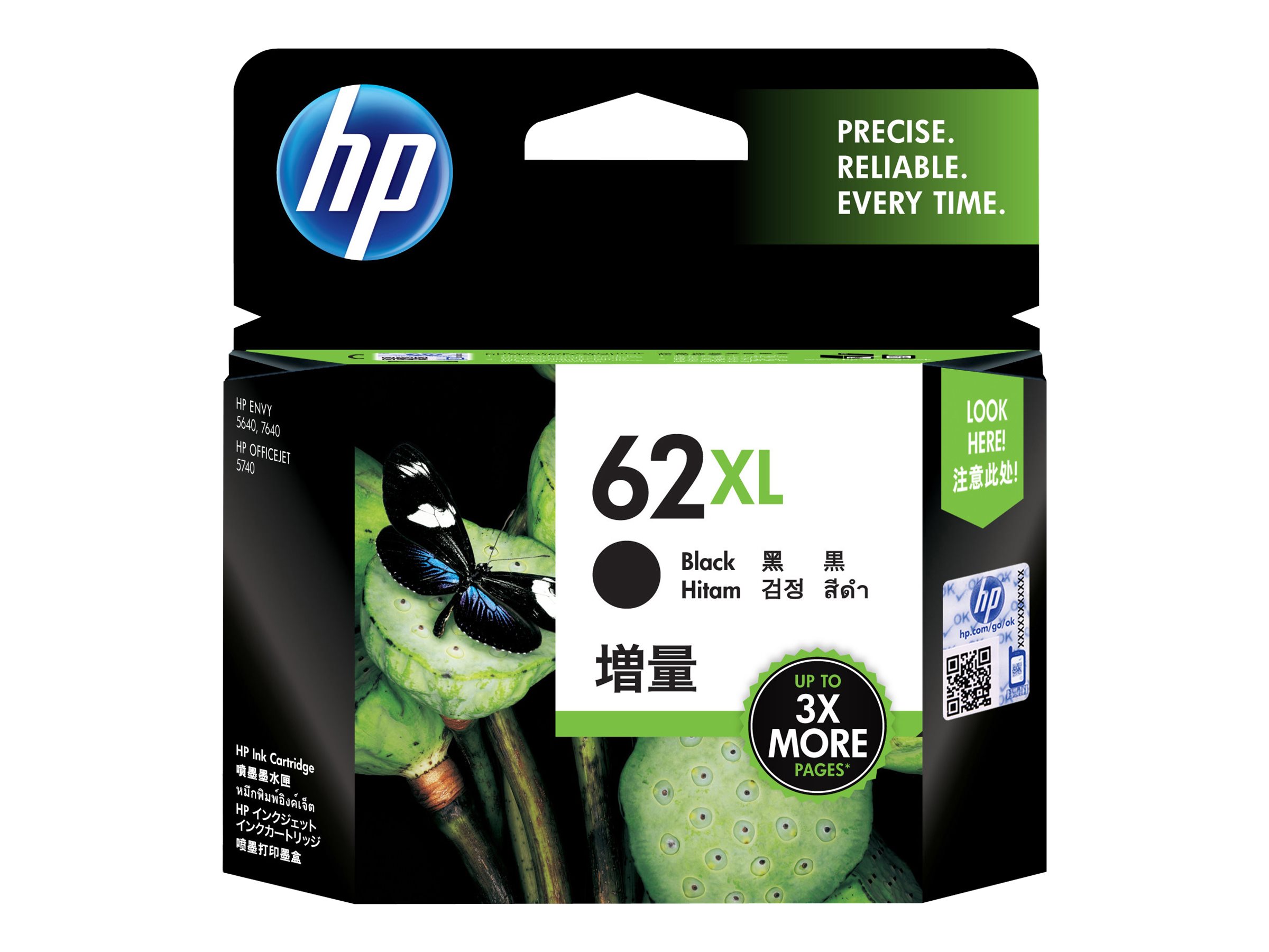 HP 62XL - Hohe Ergiebigkeit - Schwarz - original - Tintenpatrone - fr ENVY 55XX, 56XX, 76XX; Officejet 200, 250, 57XX, 8040