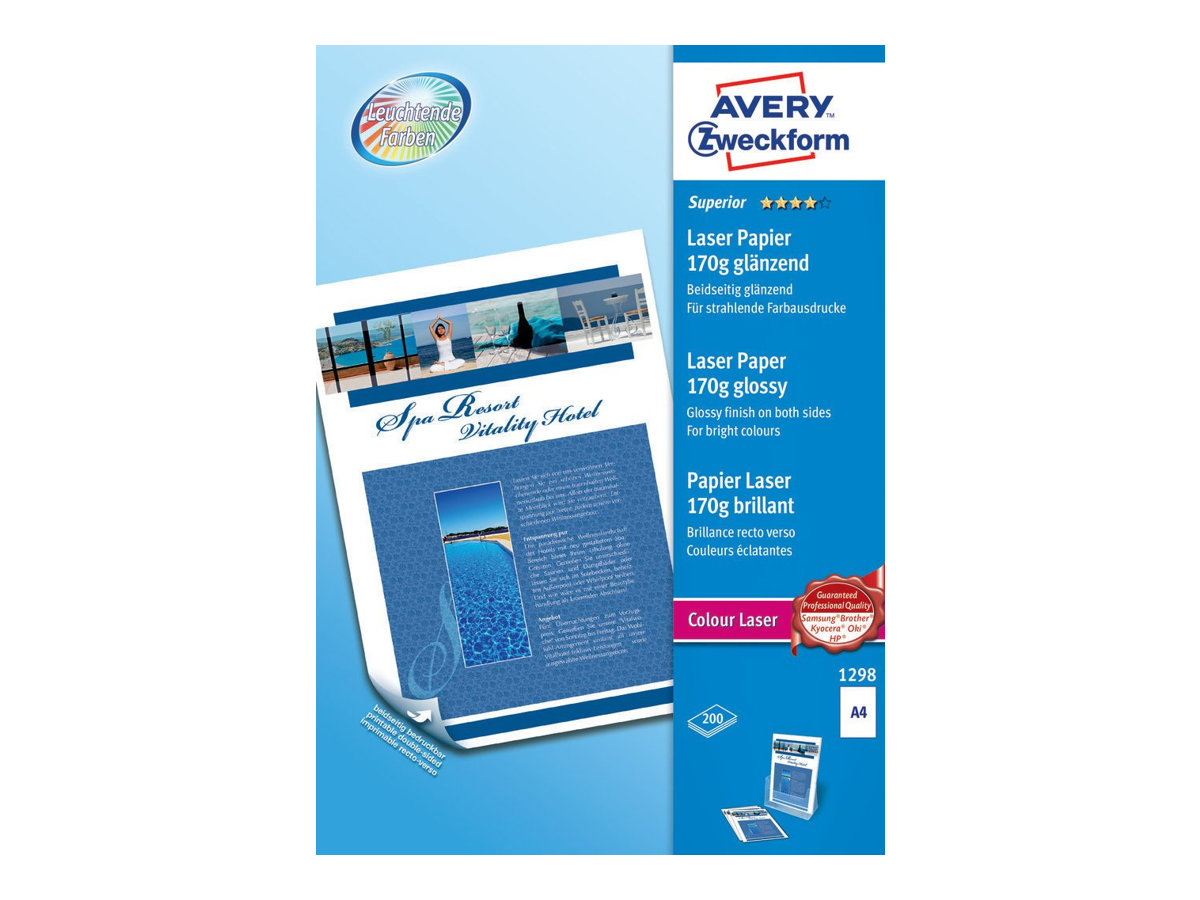Avery Zweckform Superior Colour Laser Paper 1298 - Glnzend - weiss - A4 (210 x 297 mm) - 170 g/m - 200 Blatt Fotopapier