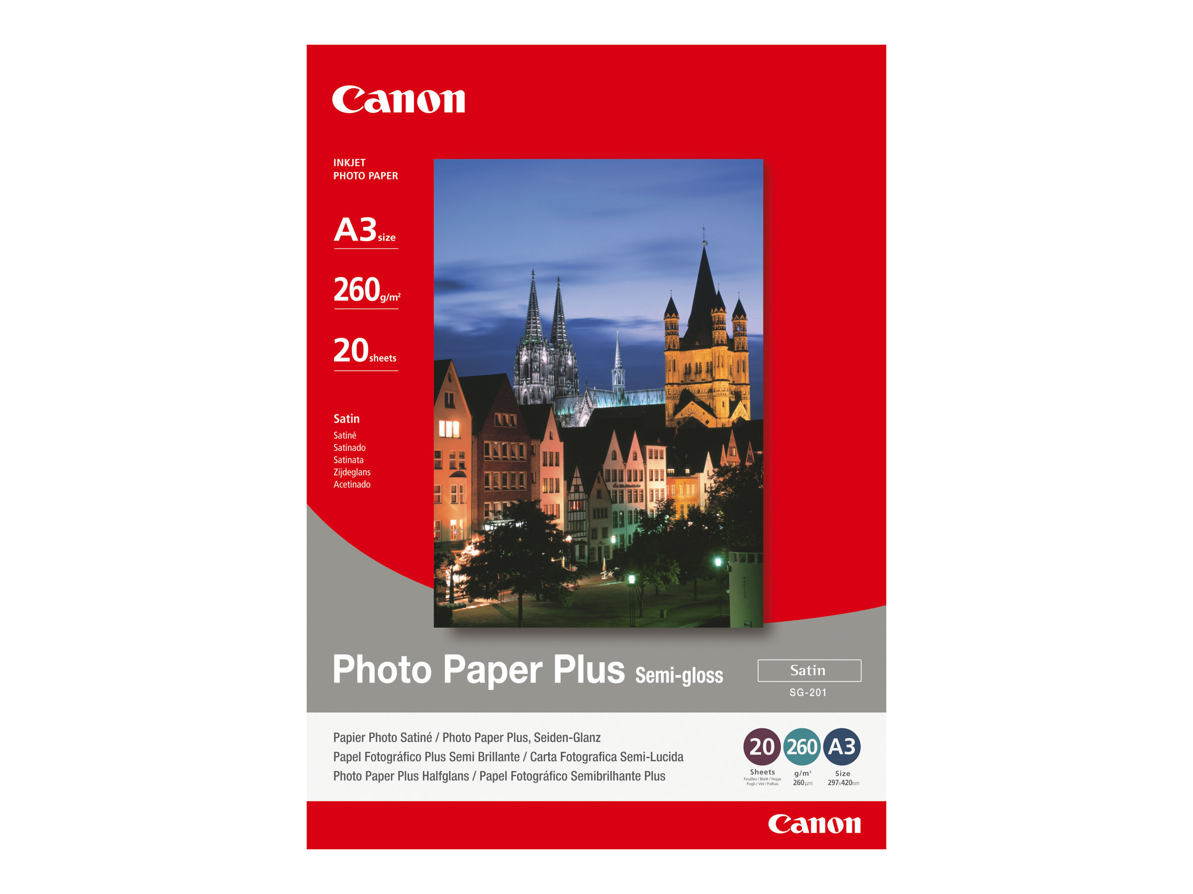 Canon Photo Paper Plus SG-201 - Halbglnzend - A3 (297 x 420 mm) - 260 g/m - 20 Blatt Fotopapier - fr i6500, 9100, 9950; PIXMA
