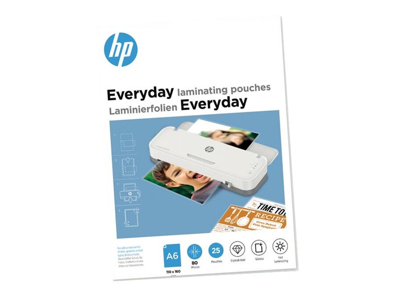 HP Everyday - 80 Mikron - 25er-Pack - glnzend - durchsichtig - DIN A6 (110 x 160 mm) Taschen fr Laminierung