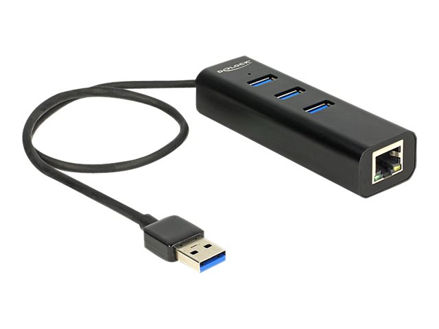 DeLock USB 3.0 Hub 3 Port + 1 Port Gigabit LAN 10/100/1000 Mb/s - Hub - 3 x SuperSpeed USB 3.0 + 1 x 10/100/1000 - Desktop