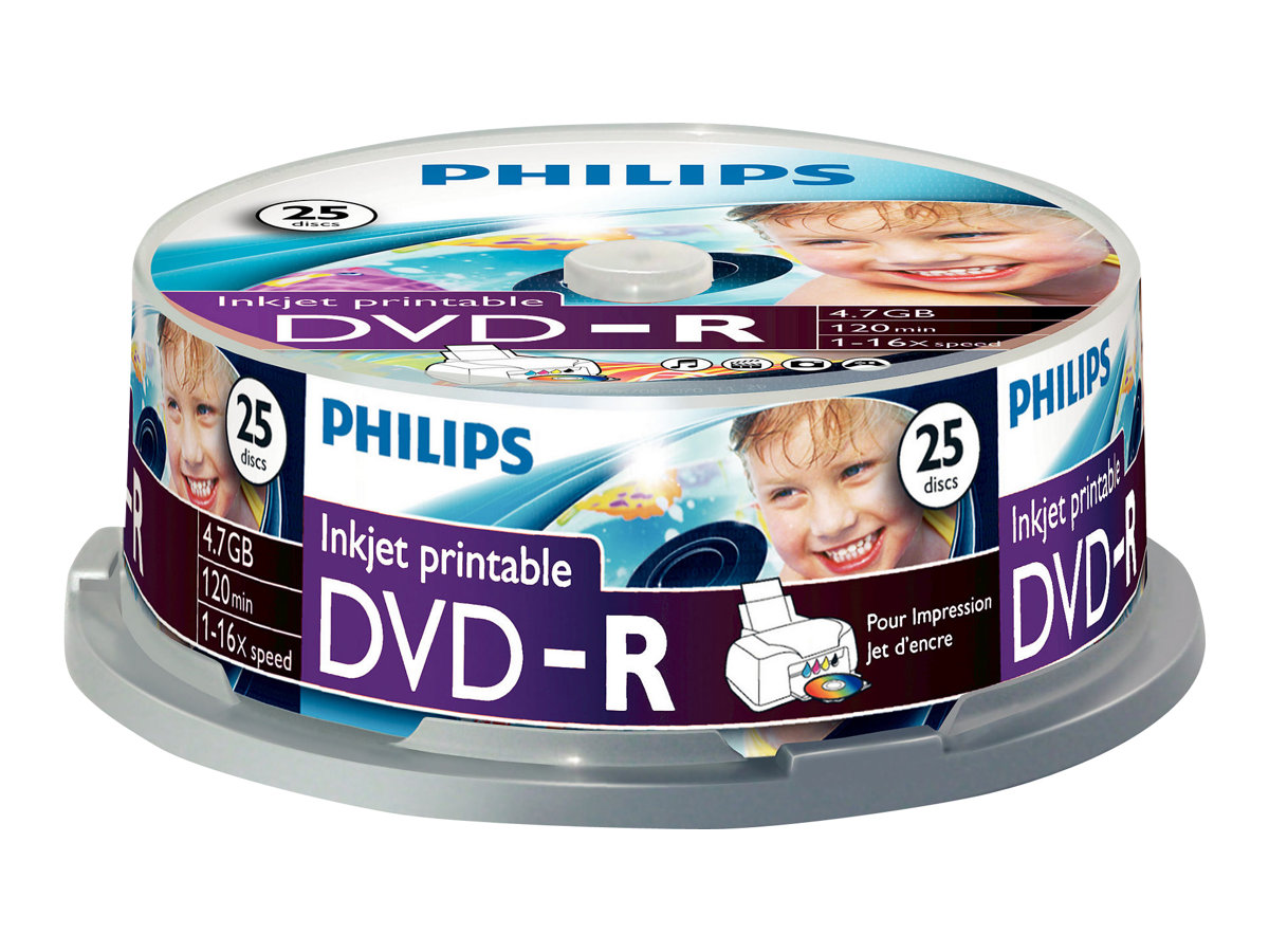 Philips DM4I6B25F - 25 x DVD-R - 4.7 GB (120 Min.) 16x - mit Tintenstrahldrucker bedruckbare Oberflche - Spindel