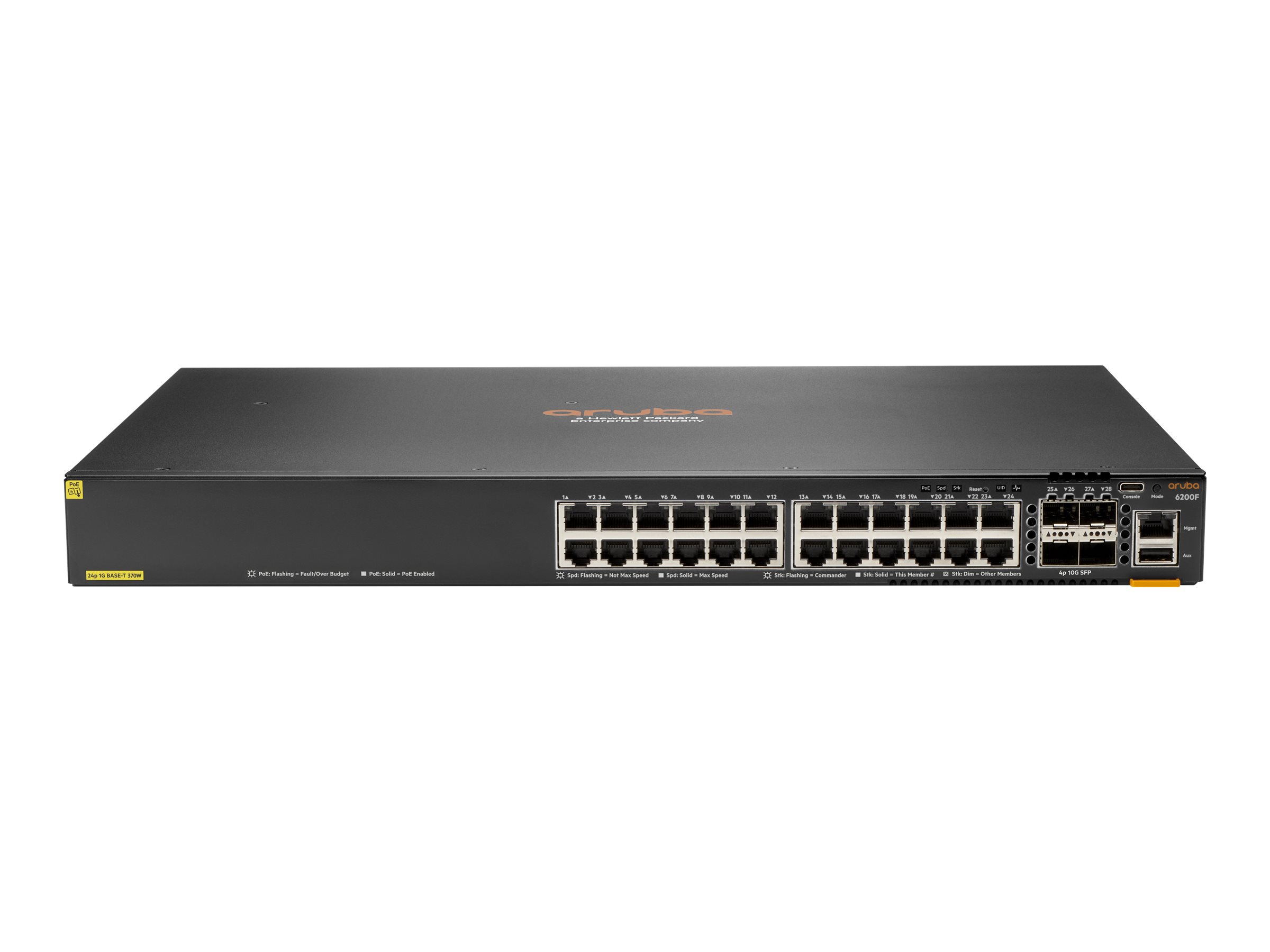 HPE Aruba Networking CX 6200F 24G Class 4 PoE 4SFP 370W Switch - Switch - max. Stapelentfernung 10 km - L3 - managed - 24 x 10/1