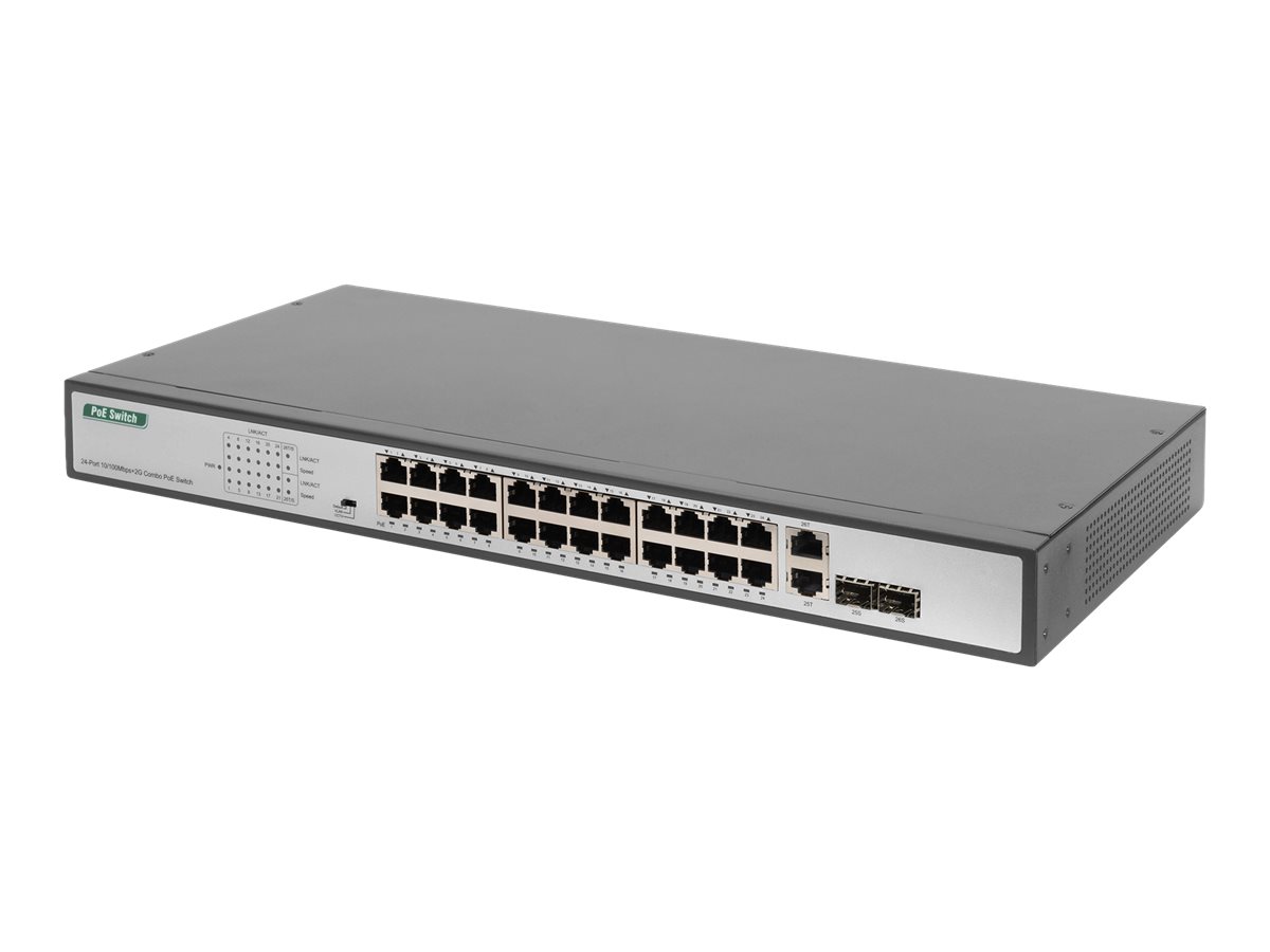DIGITUS Professional DN-95343 - Switch - 24 x 10/100 (PoE) + 2 x Combo Gigabit SFP (Uplink) - an Rack montierbar - PoE (370 W)
